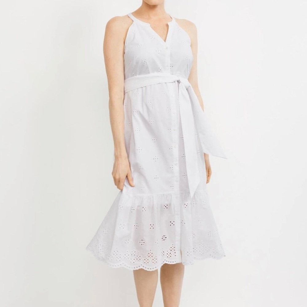 A Pea in the Pod 
EYELET FLOUNCE MATERNITY DRESS